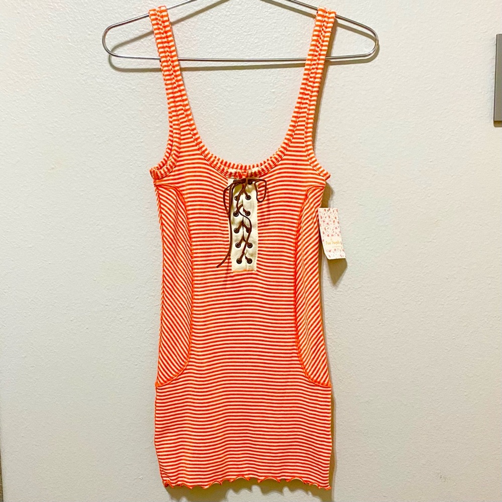 We The Free Orange and White Striped Tank Top